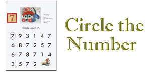 Colorful Circle-the-number worksheets from Jim Harris picture books.